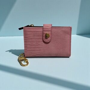 Betsey Johnson Keychain Wallet Bifold Pink Moc Croc